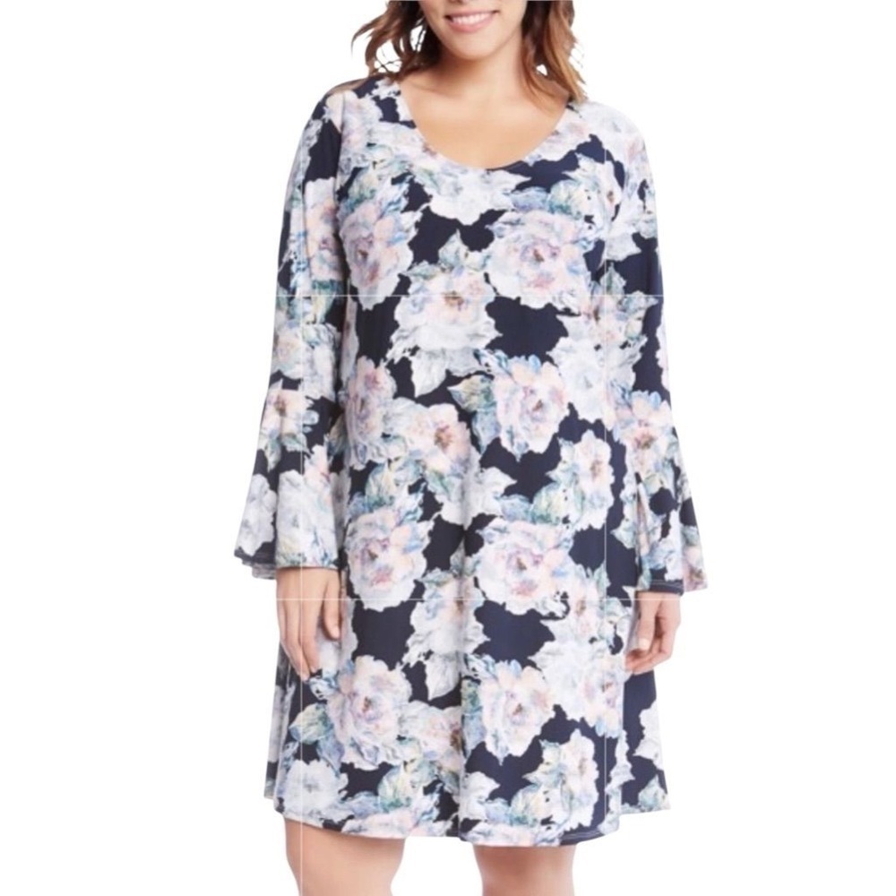 NWT Karen Kane multicolor floral long sleeve A line dress size 3X